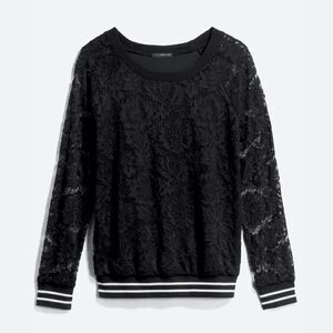 West Kei Black Lace Long Sleeve Varsity Banded Top XS